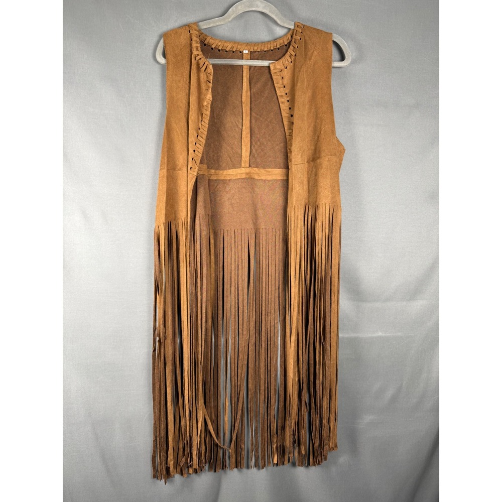 Unbranded Fringe Vest Women Large Brown Faux Suede Western Boho Longline Vest
